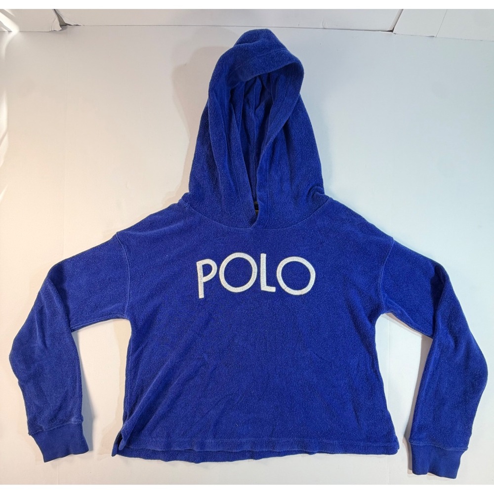 Polo Ralph Lauren Girls Blue Terry Cloth Hoodie Sweatshirt Size L 12-14
